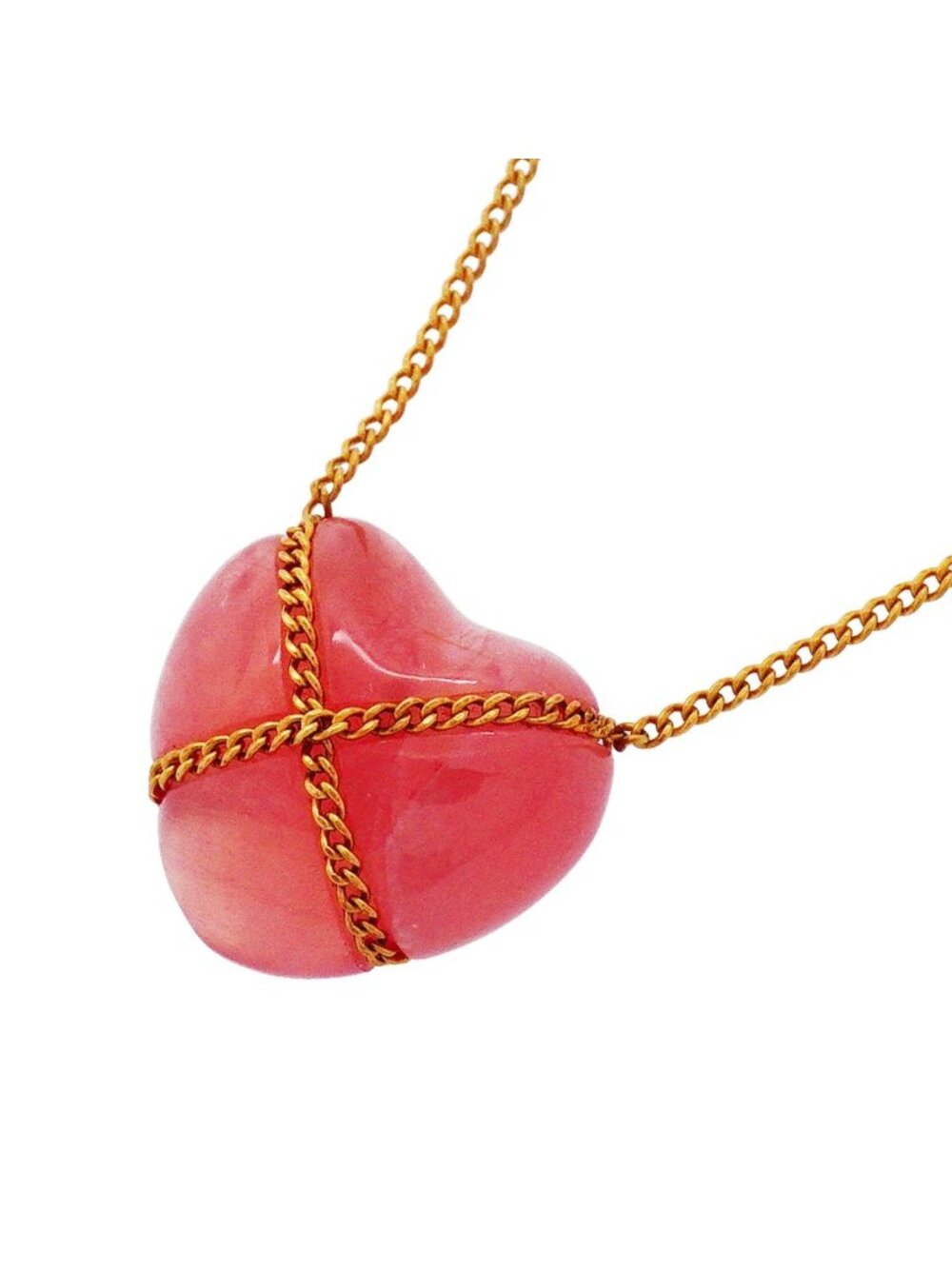 Tiffany & Co Necklace Chain Cross Heart 18k Yellow Gold Rhodochrosite Pink